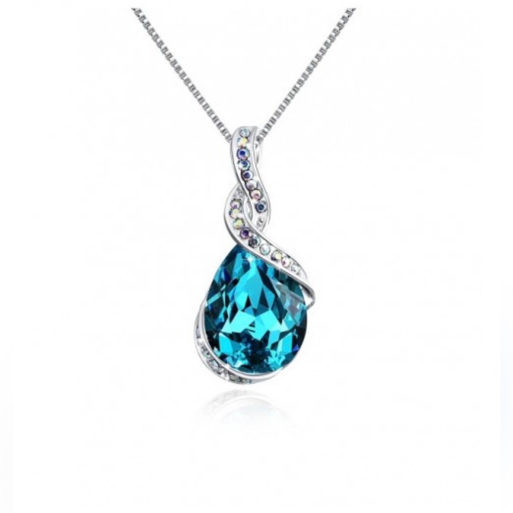 Osiana “Ocean Star" Drop-Tear Swarovski Crystal Pendant Necklace - Aqua